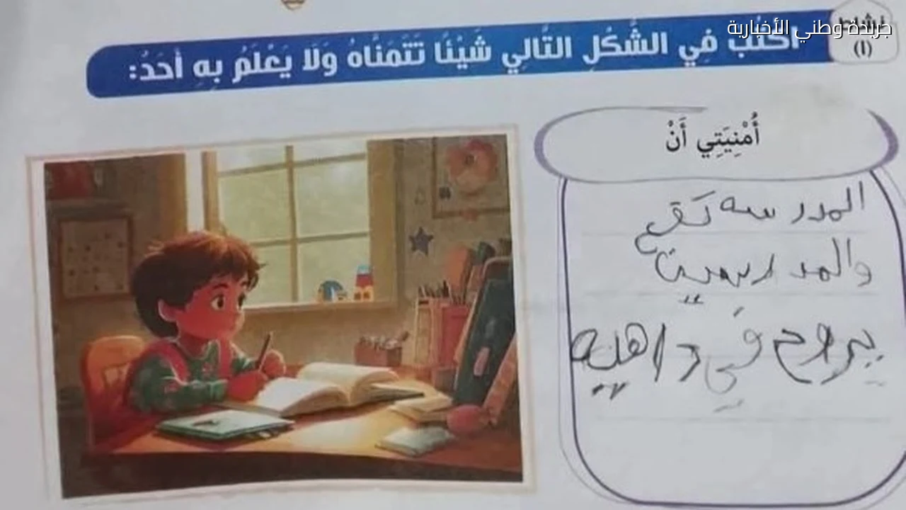 بعد شكاوى ضغط التقيييمات والواجبات تلميذ ابتدائي يكتب أمنيتي المدرسة تقع